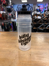 Bilsland Bottle Fly CLR with bold black Billy Bilsland Cycles logo, designed for cyclists. Lightweight and easy to squeeze for quick hydration.