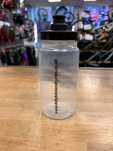 Clear Bilsland Bottle Fly CLR with Billy Bilsland Cycles logo and website printed on the side. A must-have bicycle accessory for hydration.