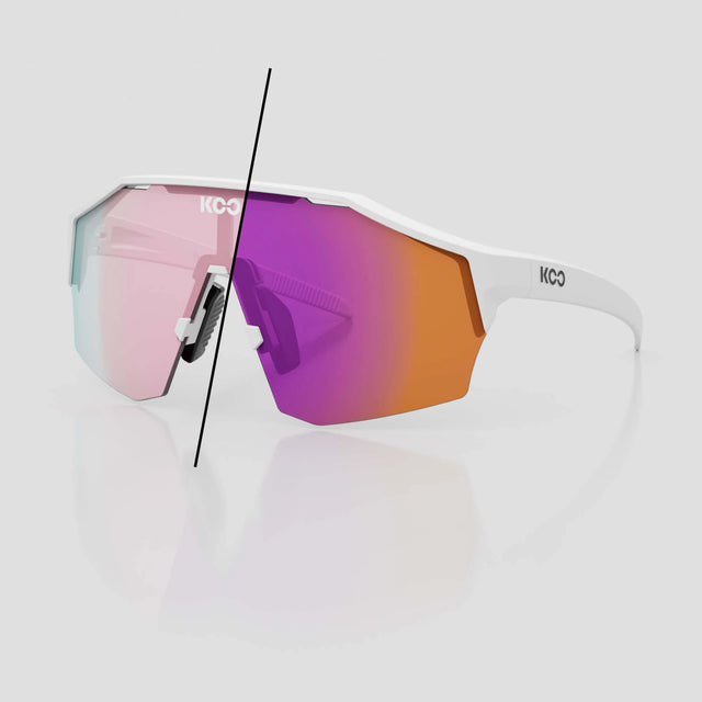 KOO Alibi cycling sunglasses – White Matt frame with Photochromic Fuchsia Mirror lens