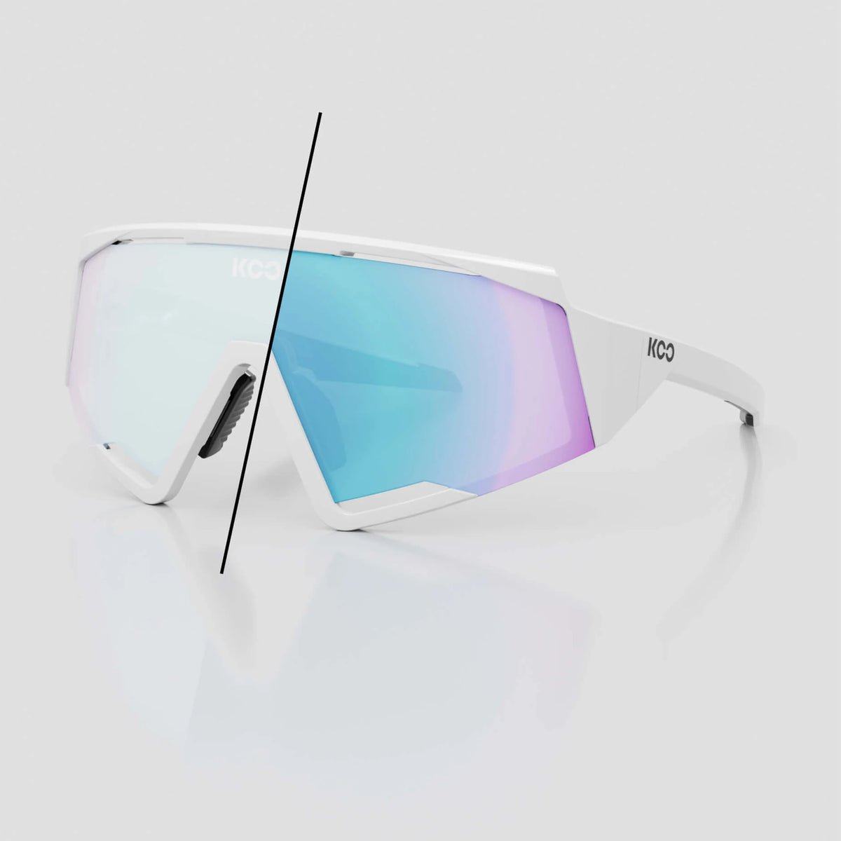 KOO Spectro cycling sunglasses – White frame with Photochromic Turquoise Mirror lens