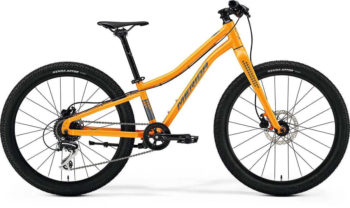 Merida Matts J.24+ Hybrid Kids Bike in orange with ergonomic design, 24-inch wheels, and reliable components for young riders.