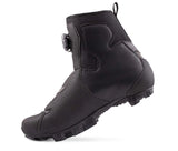 Rear angle of Lake MX146 Winter Mountain Bike Shoe highlighting neoprene ankle cuff and durable construction for winter rides.