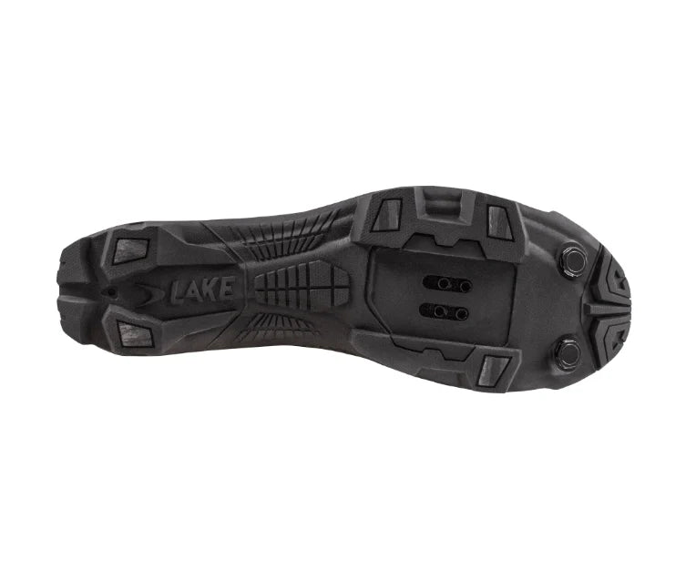 Outsole of Lake MX219 Mountain Bike Shoe featuring aggressive tread and SPD cleat compatibility for superior grip and pedaling efficiency.