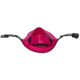 Open vibrant cyber pink Ortlieb Micro-Bag saddle bag showing black interior and adjustable mounting straps.