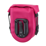 Compact cyber pink waterproof saddle bag with black mounting bracket and roll-top closure.