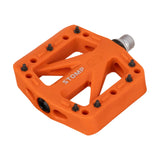 Orange Oxford Stomp Jr nylon flat bicycle pedal for junior riders, with CroMo spindle and steel pins.