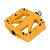 Yellow Oxford Stomp Jr nylon flat bicycle pedal for junior riders, with CroMo spindle and steel pins.