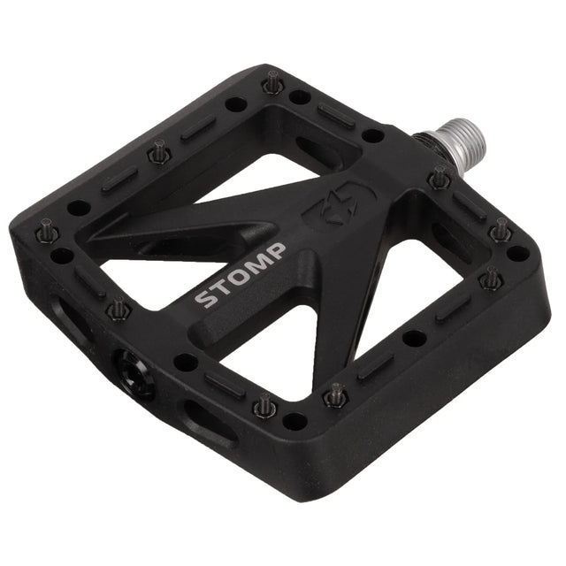 Black Oxford Stomp nylon flat bicycle pedal with CroMo spindle and replaceable steel pins.
