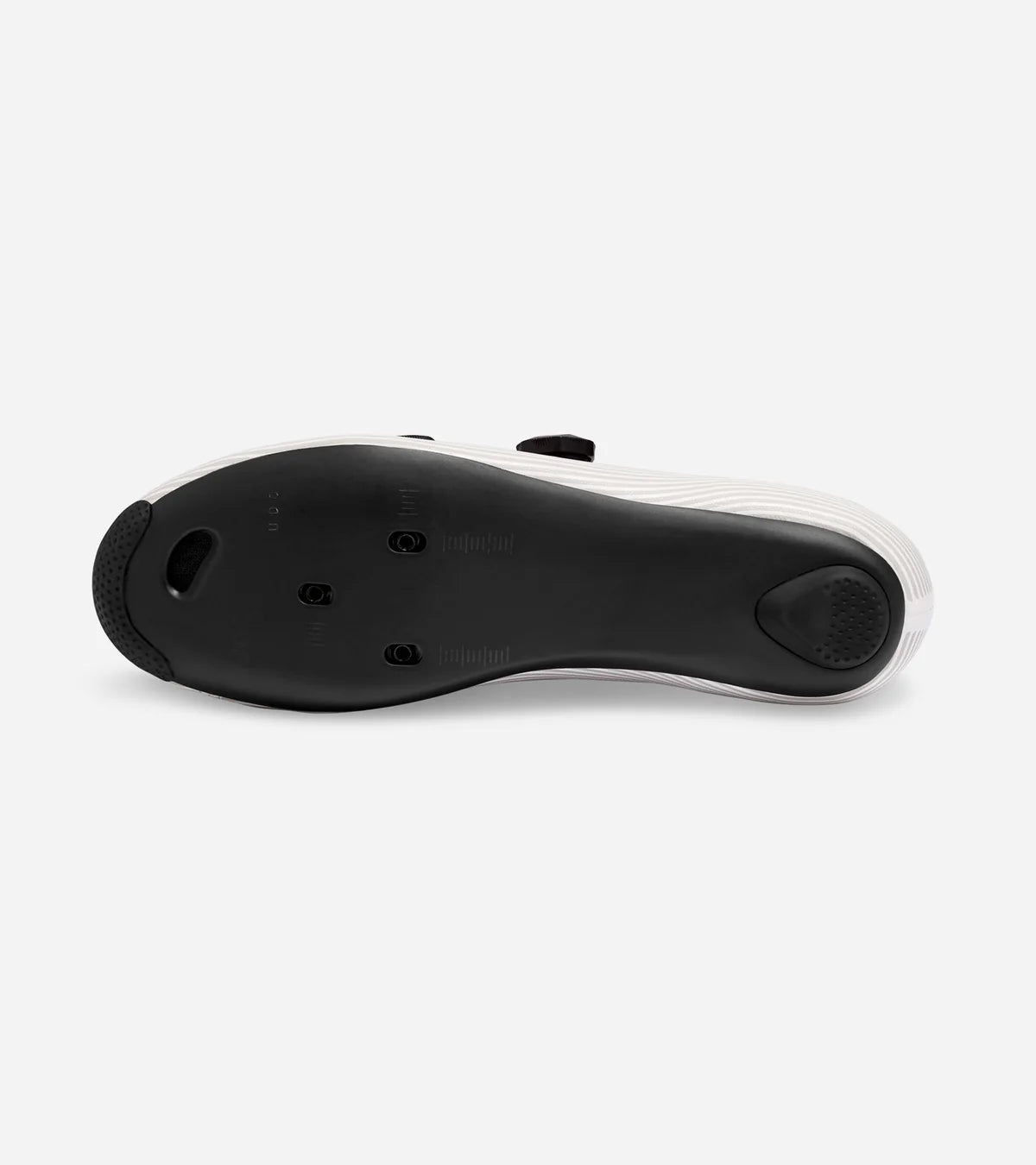 Outsole of QUOC M3 Sport Road Shoe showing 3-bolt cleat compatibility and durable grip for road cycling performance.