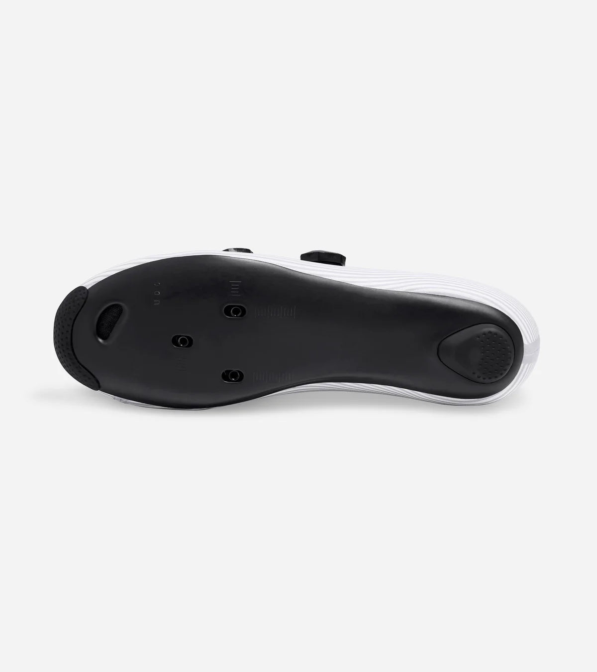 Bottom view of QUOC M3 Sport Road Shoe outsole with cleat mount system and reinforced toe and heel zones.