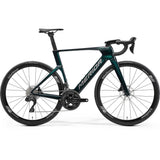 Merida Reacto 5000 aero road bike in dark green and grey, side view on a white background