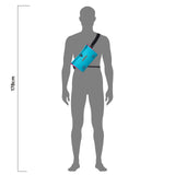 Cyber blue waterproof shoulder bag with black adjustable strap, compact rectangular shape.