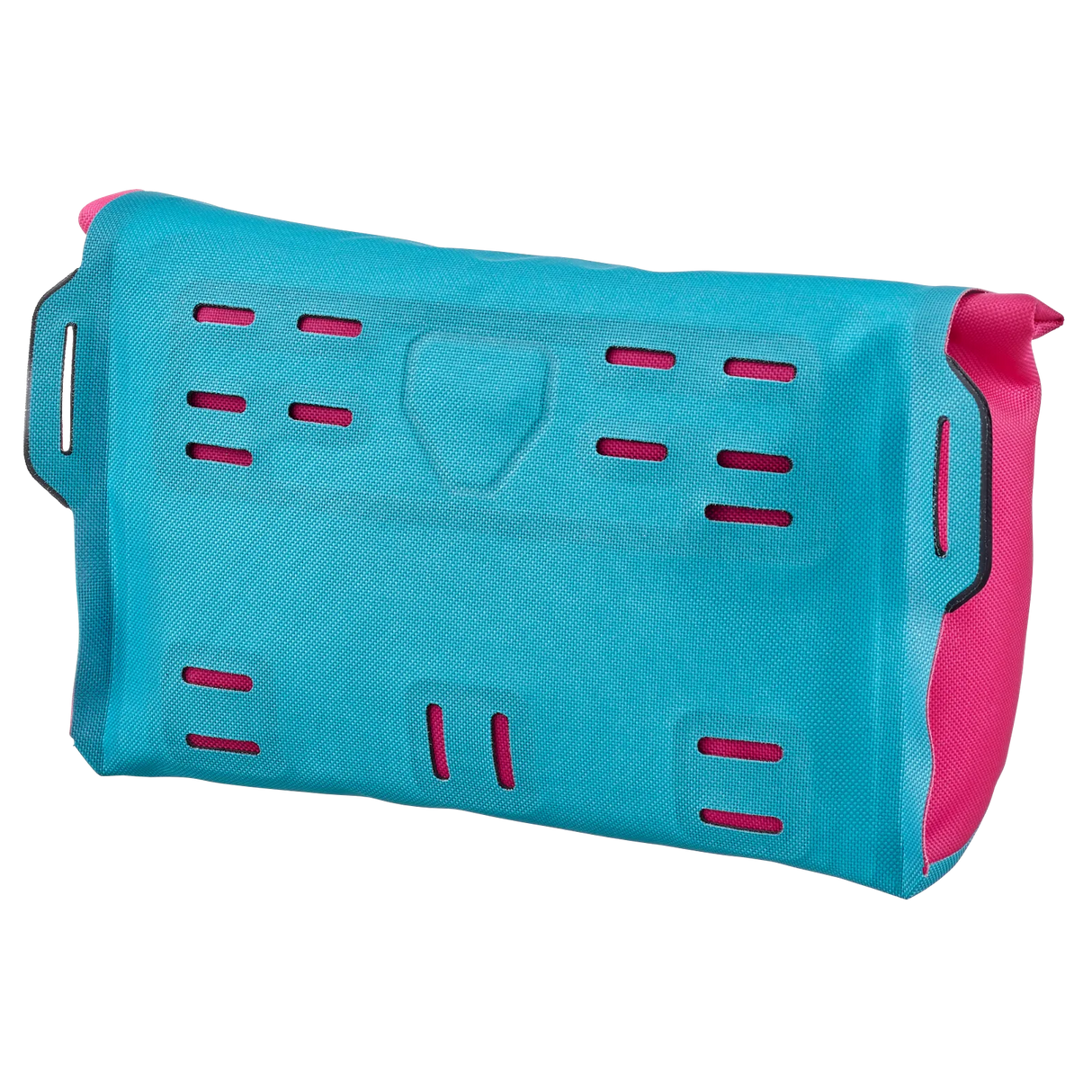 Cyber blue rectangular handlebar bag with pink accents and ventilation slots.