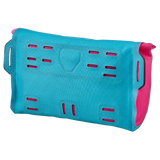 Cyber blue rectangular handlebar bag with pink accents and ventilation slots.