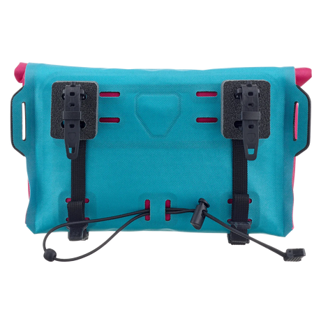 Cyber blue rectangular Ortlieb Velo-Sling 3L handlebar bag with black mounting brackets and adjustable straps.