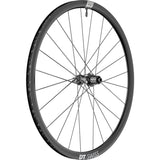 Image of a DT Swiss A 1800 SPLINE disc brake wheel, clincher 30 x 20 mm, Shimano rear, featuring a black rim with multiple spokes extending from a central hub. The wheel is displayed against a white background, showing its overall design and structure clearly.