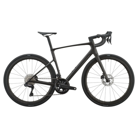 Carbon black Scott Addict 20 road bike, drive-side profile with Shimano Ultegra groupset and disc brakes.