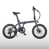 Compact estarli E20.7 Comfort Hybrid E-Bike in matte grey, featuring a lightweight folding frame and disc brakes for city rides.