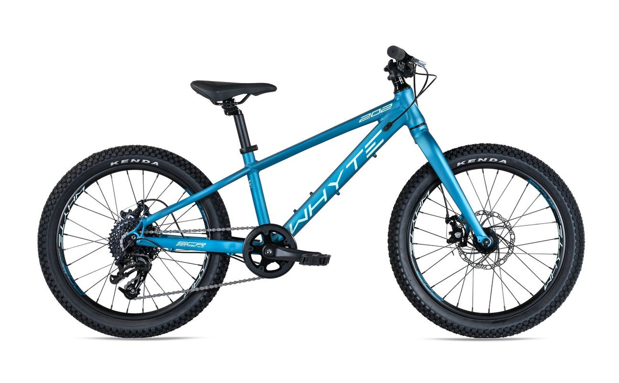 Whyte 202 V1 Kids Bike in vibrant blue with 20-inch wheels, disc brakes, and lightweight alloy frame. Ideal for young riders in outdoor cycling.
