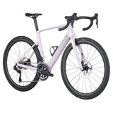 Violet pink Scott Fastlane 20 electric road bike with drop handlebars and carbon frame.