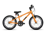 Frog 44 first pedal kids bike in orange, side view on a white background