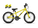 Frog 44 first pedal kids bike in Tour de France yellow, side view on a white background