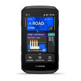 Garmin Edge 1060 GPS bike computer from the front, showing the Road ride profile home screen