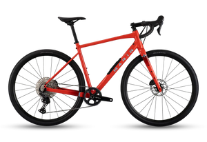 A red Marin road/gravel bicycle with black components, drop handlebars, and disc brakes, shown from a side profile on a white background.