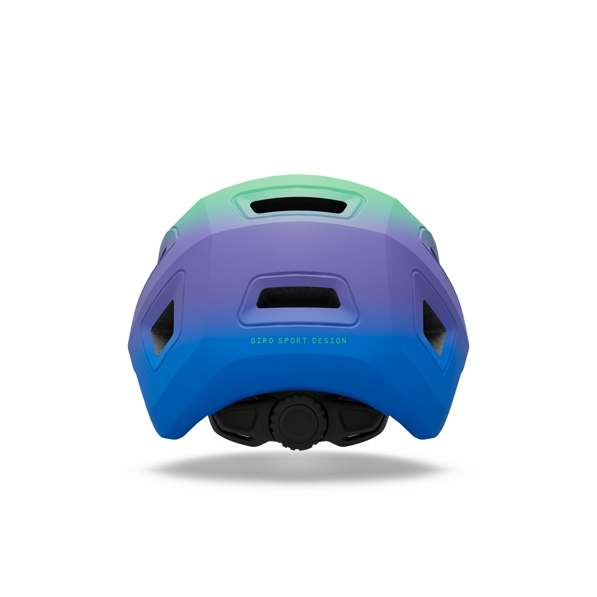 Giro Scamp II youth helmet in Blue Green, rear view showing the fit system dial