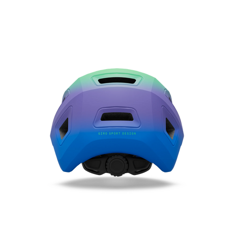 Giro Scamp II youth helmet in Blue Green, rear view showing the fit system dial