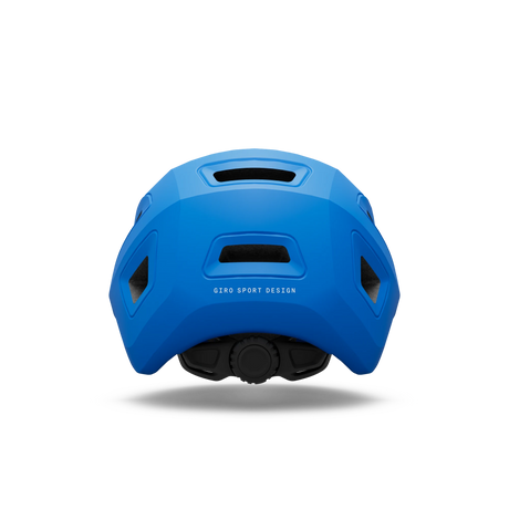 Giro Scamp II youth helmet in Blue Jewel, rear view showing the fit system dial