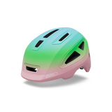 Giro Scamp II youth helmet in Pink/Green, a green to pink fade, front three-quarter view