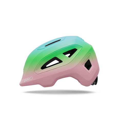 Giro Scamp II youth helmet in Pink/Green, profile view facing left