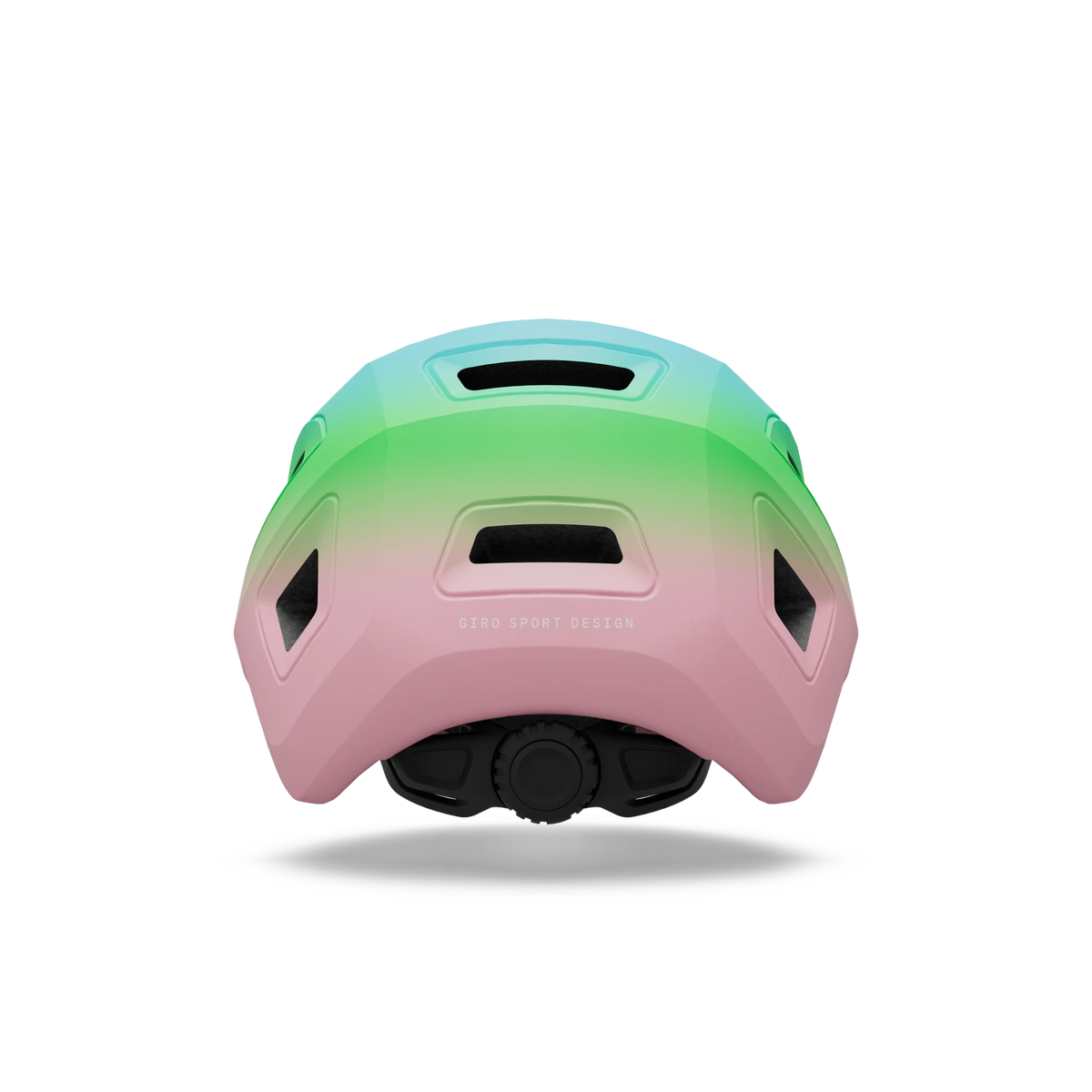 Giro Scamp II youth helmet in Pink/Green, rear view showing the fit system dial