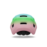 Giro Scamp II youth helmet in Pink/Green, rear view showing the fit system dial