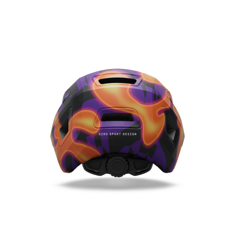 Giro Scamp II youth helmet in Purple Lava, rear view showing the fit system dial