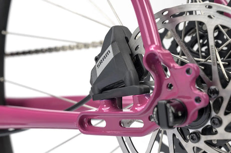 Genesis Vagabond 20 Gravel Bike rear disc brake system with SRAM caliper for reliable stopping power in all conditions.