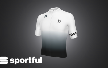 3D render of the 45th Anniversary Short Sleeve Mens Jersey front view, showing gradient fade and minimalist branding.
