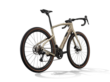 Altai Dust Pinarello Grevil F1 gravel bike from a rear three-quarter angle showing the rear derailleur and cassette.