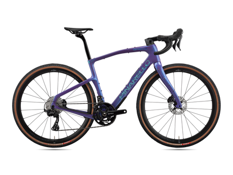 Patagonia Frost Pinarello Grevil F3 gravel bike in drive-side profile, pictured with a Shimano GRX 2x build.