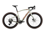 Moab Amber Pinarello Grevil F7 gravel bike, drive-side profile with SRAM Force XPLR AXS and MOST carbon wheels.
