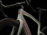 Moab Amber Pinarello Grevil F7 frame detail showing the head tube, top tube and down tube logo.