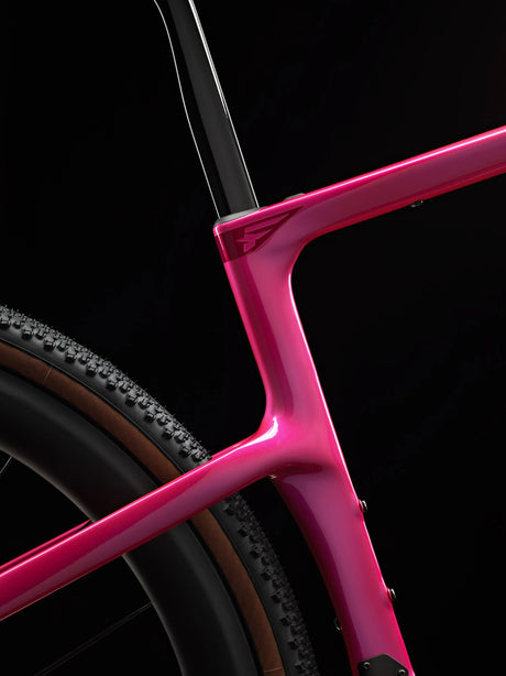 Seat cluster of the Lunar Bloom Pinarello Grevil F9 where the top tube and seatstays meet the seat tube.