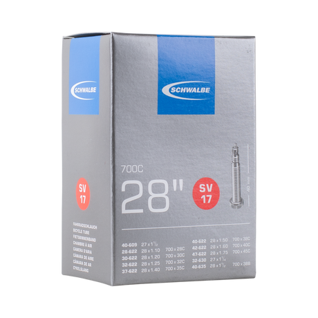 Schwalbe SV17 inner tube, 700c, Presta valve, in packaging