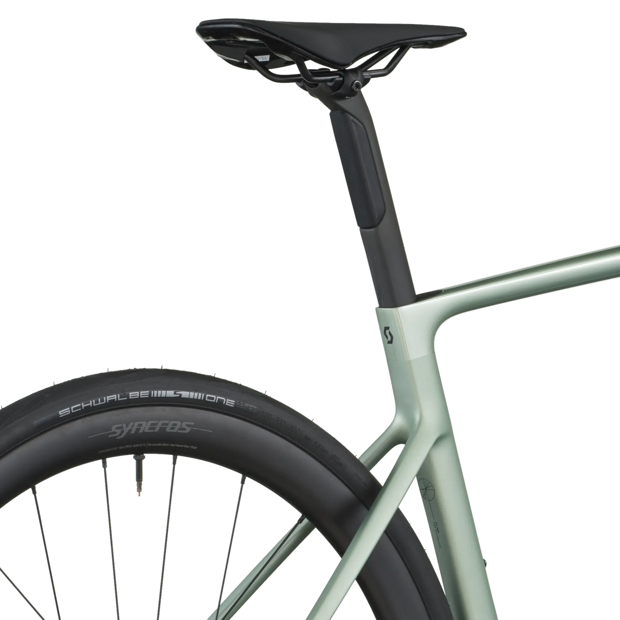 Close-up of a bicycle seat and frame on a white background