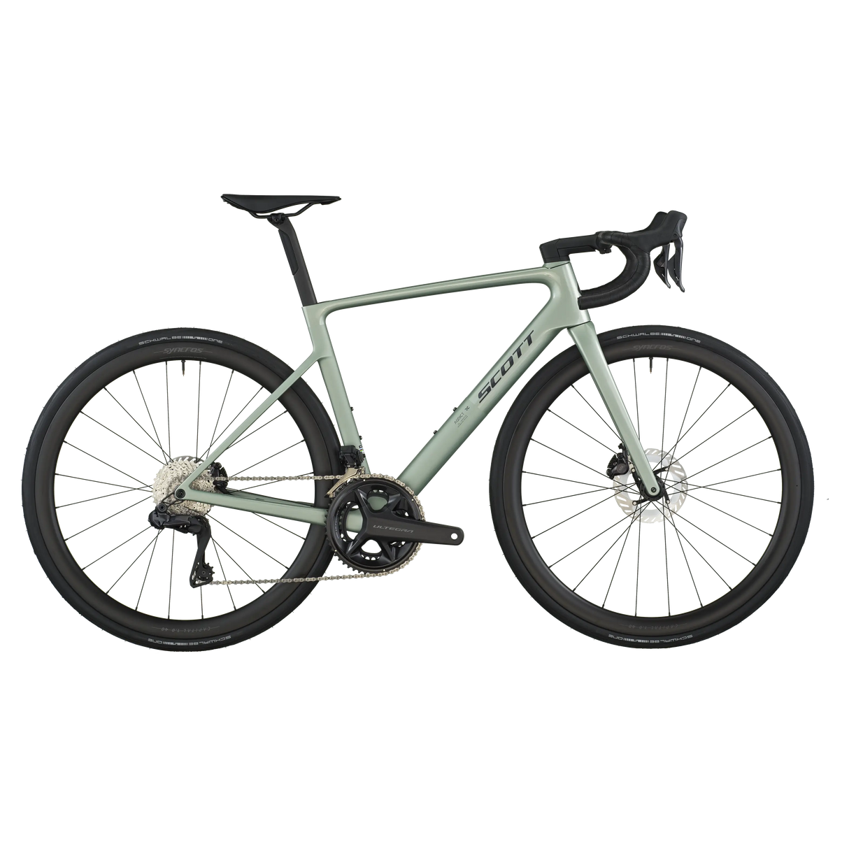 Green bicycle on a white background