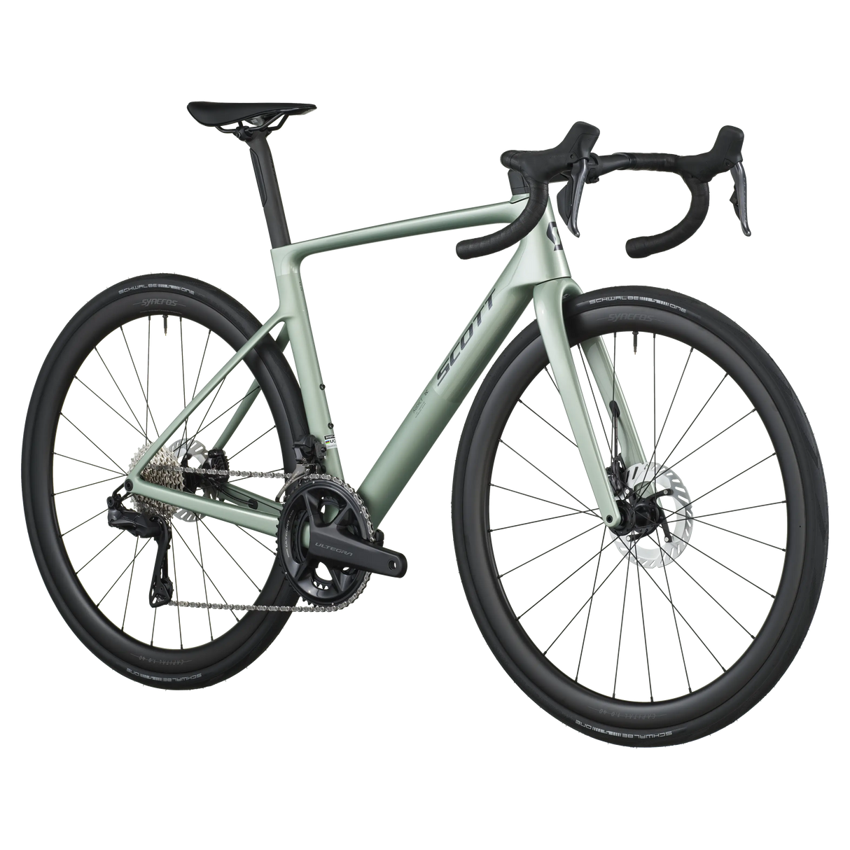 Green bicycle on a white background