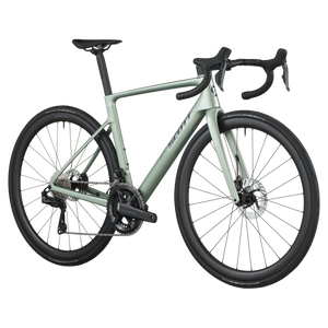 Green bicycle on a white background