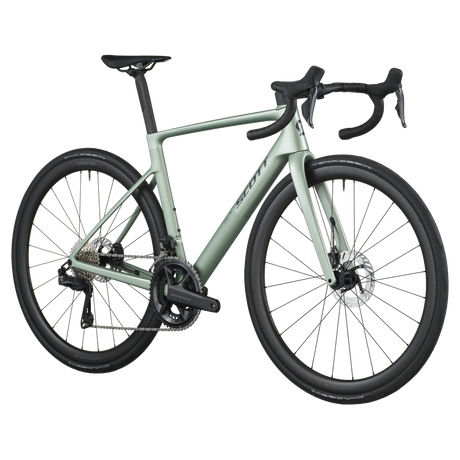 Green bicycle on a white background