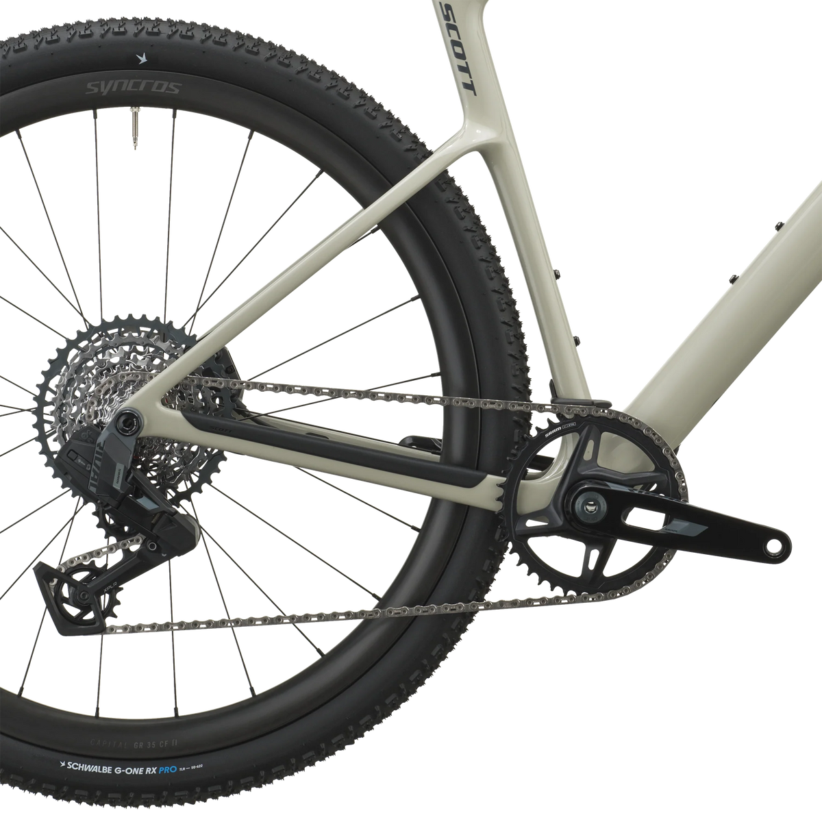 Scott Addict Gravel 30 2027 in agate grey, SRAM Rival XPLR cassette and rear derailleur